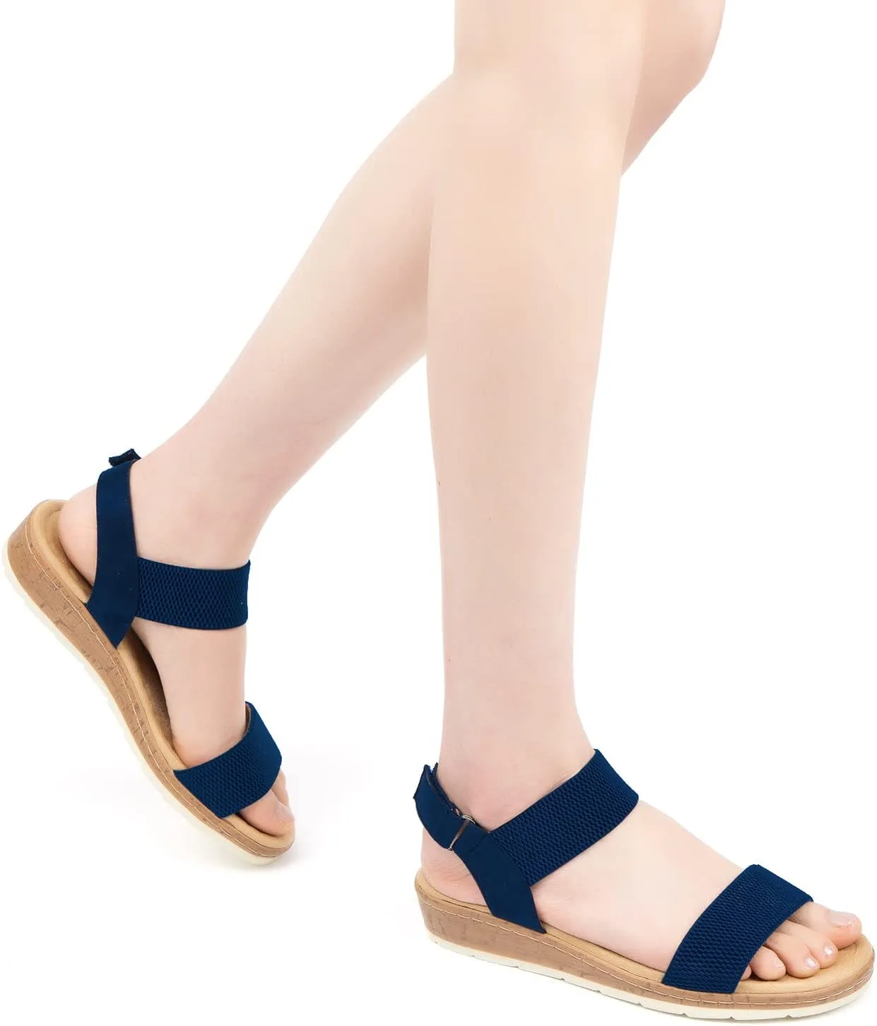 VJH confort Women’s Flat Sandals Open Toe Elastic Ankle Strap Slip on Comfy Low Wedge Sandals
