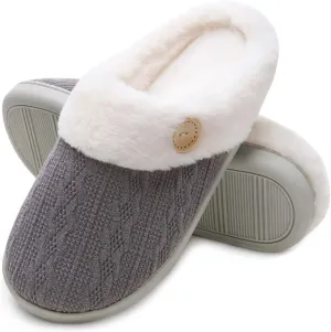 Vonluxe Women's Fuzzy House Slippers Comfy Memory Foam Bedroom Slippers Warm Slip On Light Shoes Outdoor Indoor Faux Fur Lined