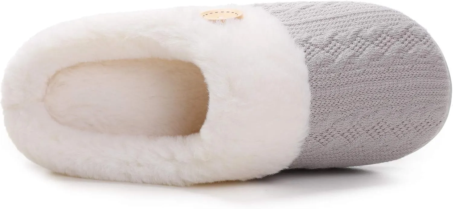 Vonluxe Women's Fuzzy House Slippers Comfy Memory Foam Bedroom Slippers Warm Slip On Light Shoes Outdoor Indoor Faux Fur Lined