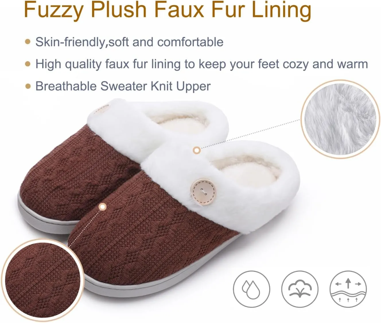 Vonluxe Women's Fuzzy House Slippers Comfy Memory Foam Bedroom Slippers Warm Slip On Light Shoes Outdoor Indoor Faux Fur Lined