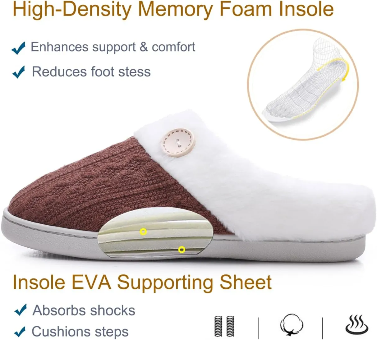 Vonluxe Women's Fuzzy House Slippers Comfy Memory Foam Bedroom Slippers Warm Slip On Light Shoes Outdoor Indoor Faux Fur Lined