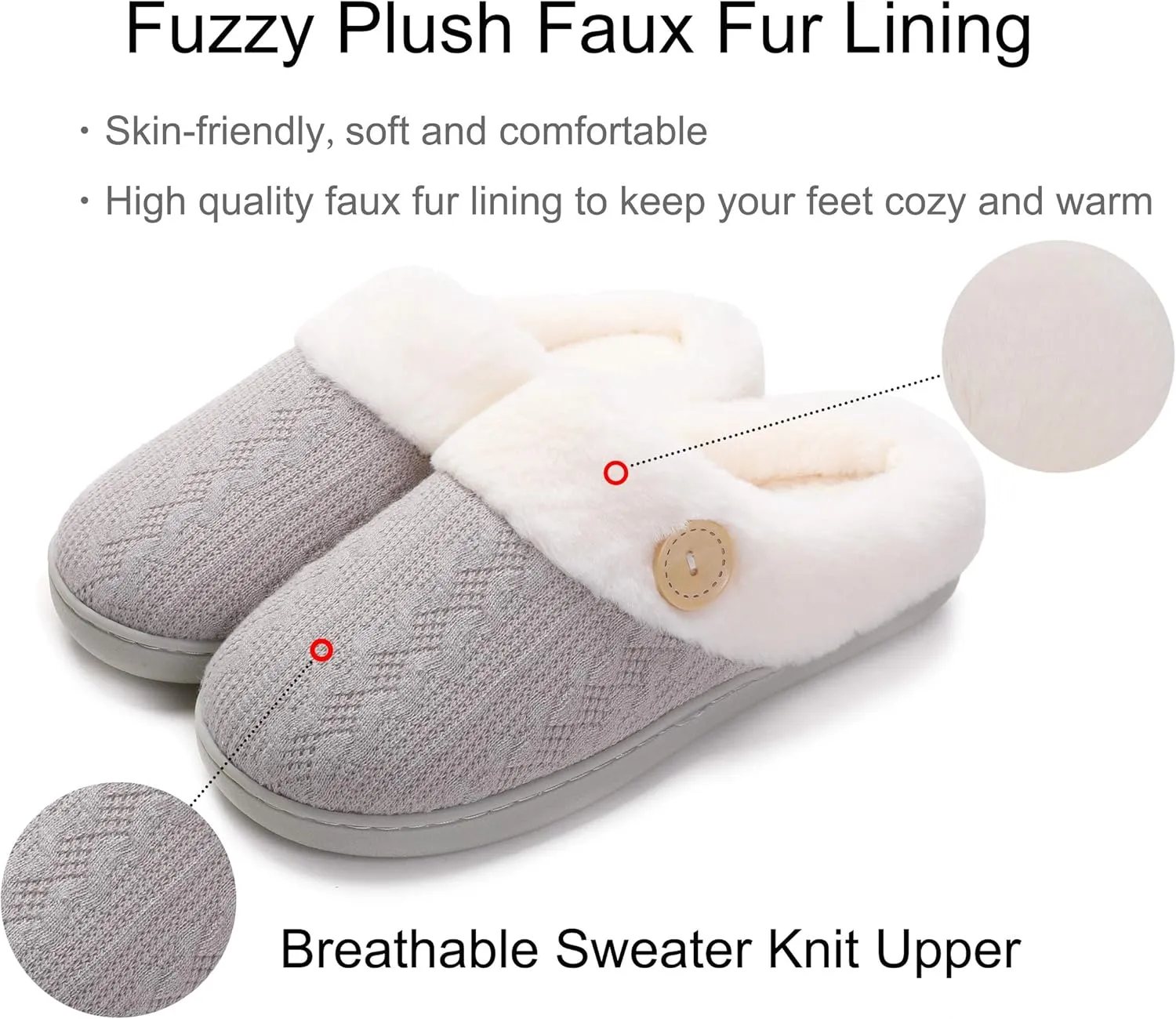 Vonluxe Women's Fuzzy House Slippers Comfy Memory Foam Bedroom Slippers Warm Slip On Light Shoes Outdoor Indoor Faux Fur Lined