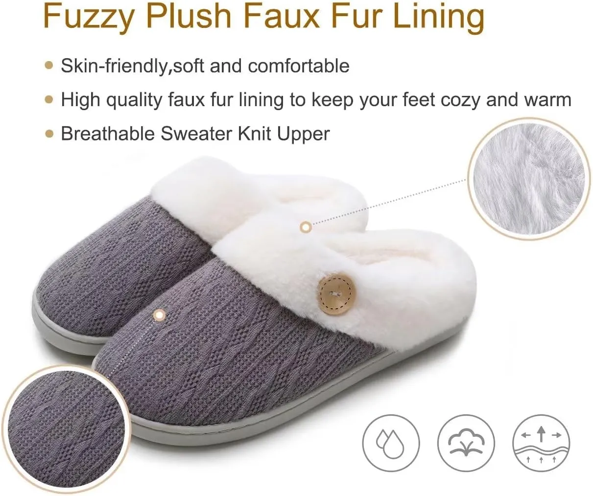 Vonluxe Women's Fuzzy House Slippers Comfy Memory Foam Bedroom Slippers Warm Slip On Light Shoes Outdoor Indoor Faux Fur Lined