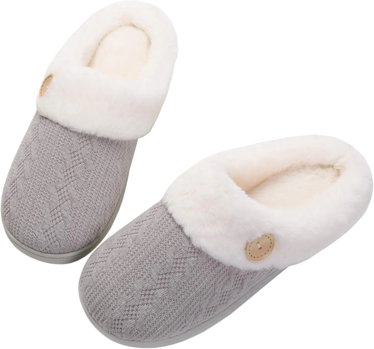 Vonluxe Women's Fuzzy House Slippers Comfy Memory Foam Bedroom Slippers Warm Slip On Light Shoes Outdoor Indoor Faux Fur Lined