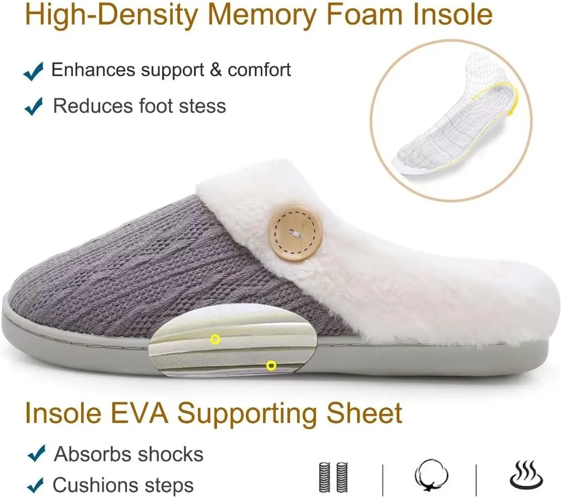 Vonluxe Women's Fuzzy House Slippers Comfy Memory Foam Bedroom Slippers Warm Slip On Light Shoes Outdoor Indoor Faux Fur Lined