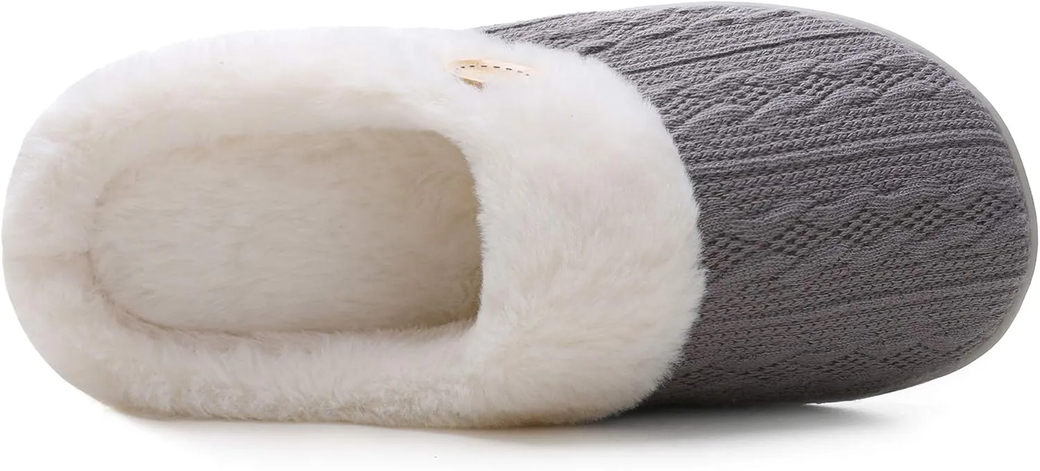 Vonluxe Women's Fuzzy House Slippers Comfy Memory Foam Bedroom Slippers Warm Slip On Light Shoes Outdoor Indoor Faux Fur Lined