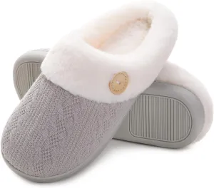 Vonluxe Women's Fuzzy House Slippers Comfy Memory Foam Bedroom Slippers Warm Slip On Light Shoes Outdoor Indoor Faux Fur Lined