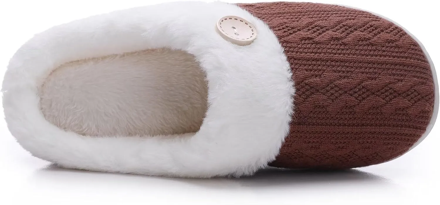 Vonluxe Women's Fuzzy House Slippers Comfy Memory Foam Bedroom Slippers Warm Slip On Light Shoes Outdoor Indoor Faux Fur Lined
