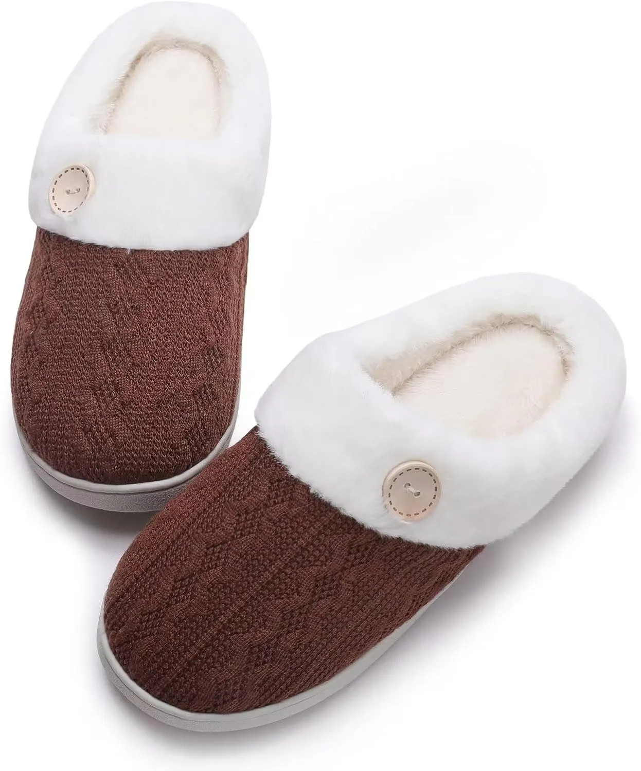Vonluxe Women's Fuzzy House Slippers Comfy Memory Foam Bedroom Slippers Warm Slip On Light Shoes Outdoor Indoor Faux Fur Lined