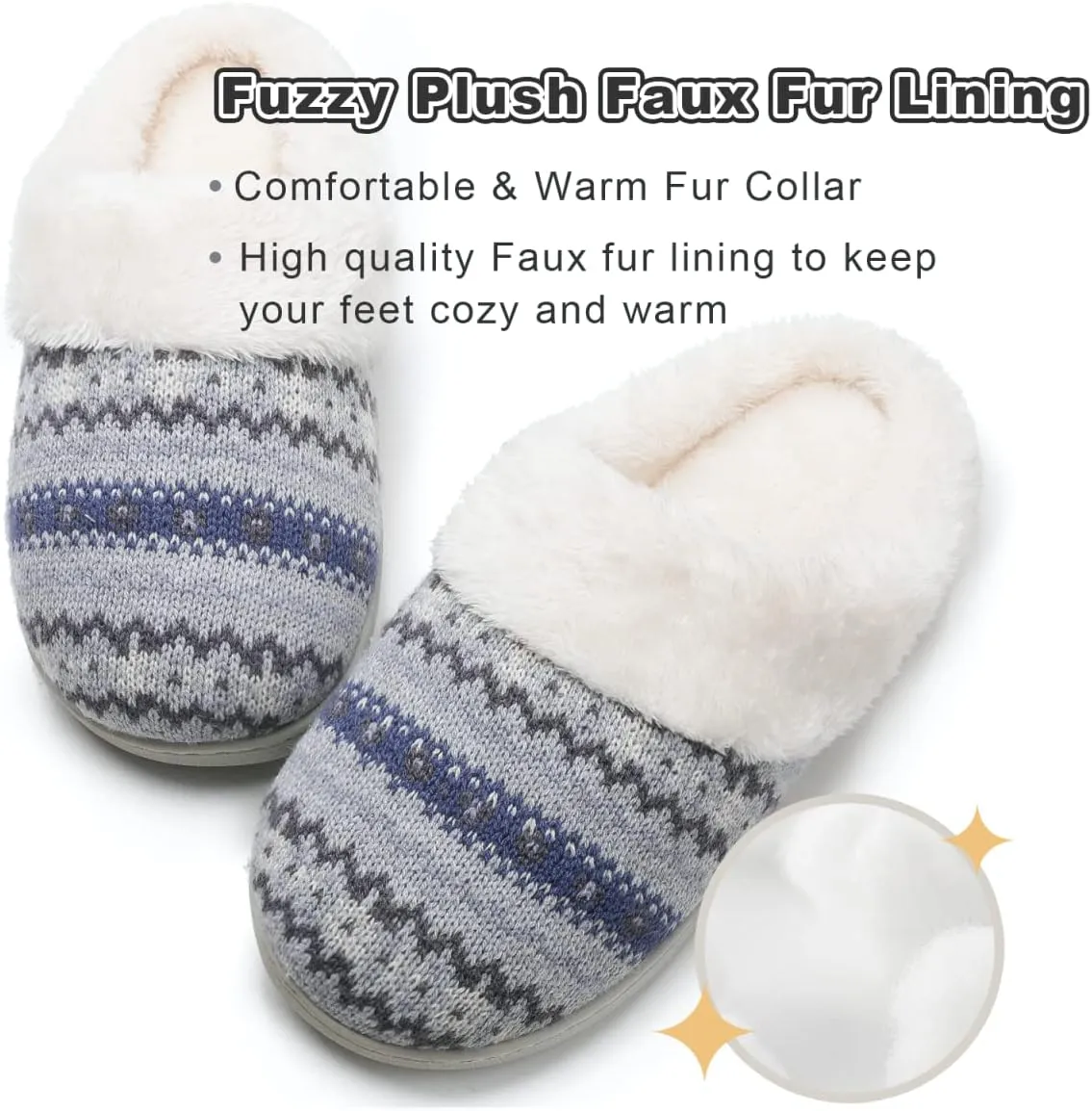 Vonluxe Women's House Fuzzy Slip On Slippers Warm Memory Foam Ladies Slippers Comfy Outdoor Indoor Plush Bedroom Shoes