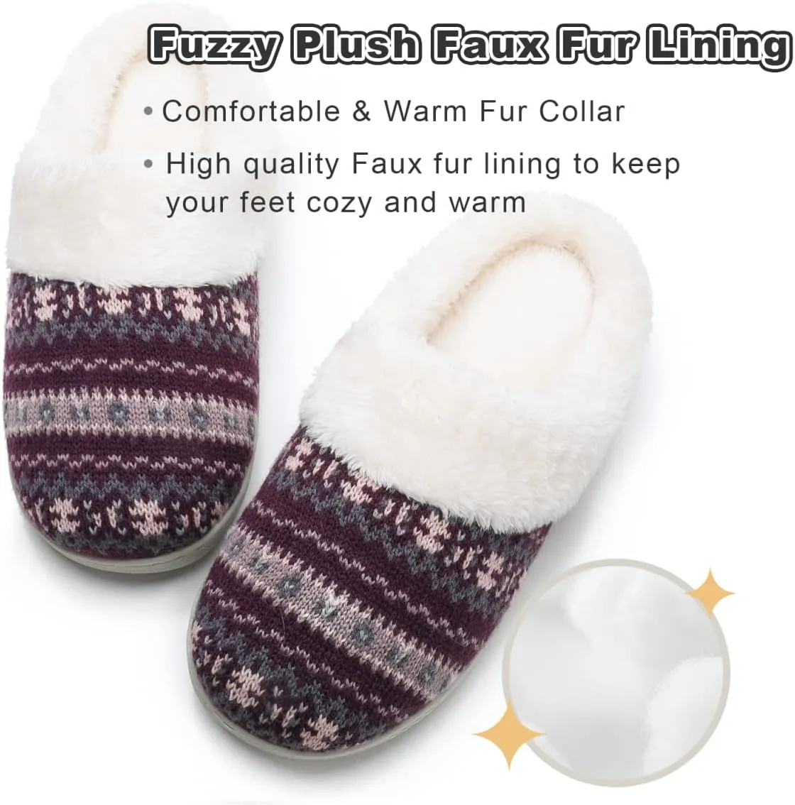 Vonluxe Women's House Fuzzy Slip On Slippers Warm Memory Foam Ladies Slippers Comfy Outdoor Indoor Plush Bedroom Shoes