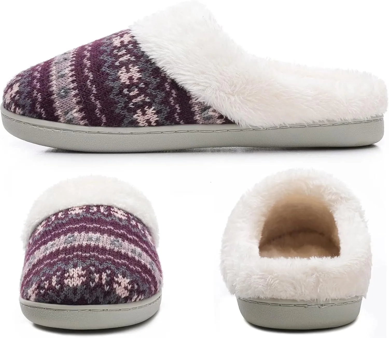 Vonluxe Women's House Fuzzy Slip On Slippers Warm Memory Foam Ladies Slippers Comfy Outdoor Indoor Plush Bedroom Shoes