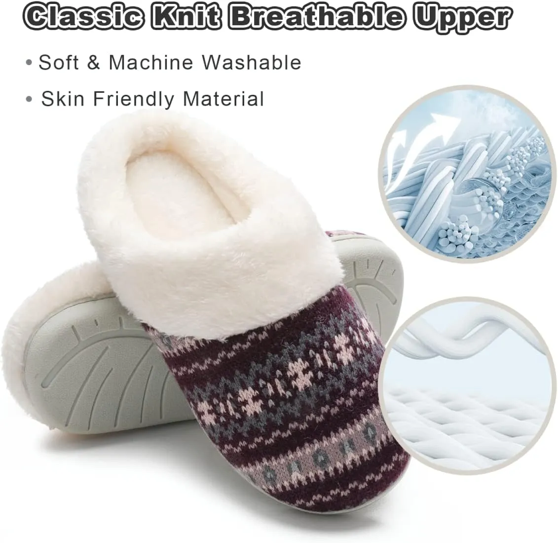 Vonluxe Women's House Fuzzy Slip On Slippers Warm Memory Foam Ladies Slippers Comfy Outdoor Indoor Plush Bedroom Shoes