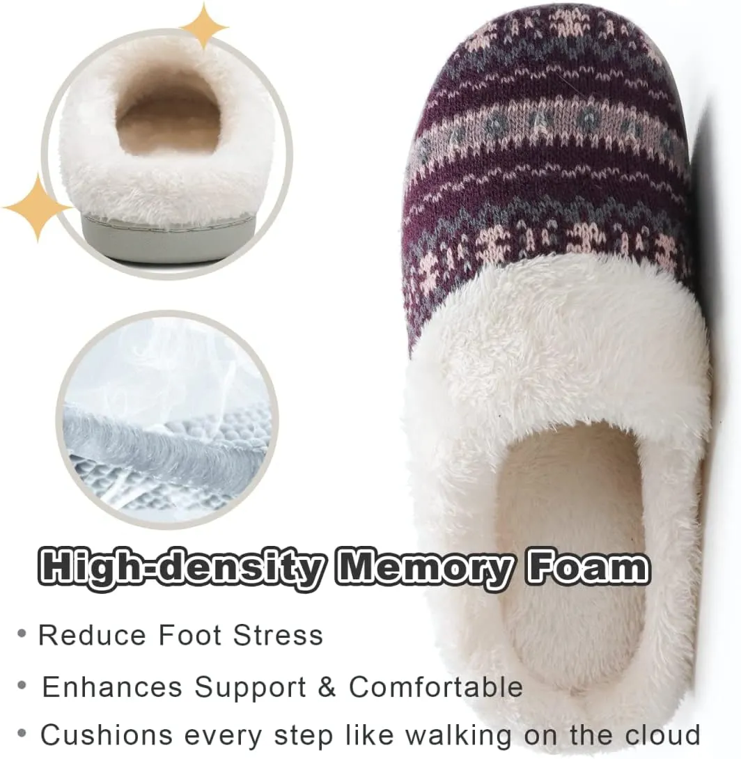 Vonluxe Women's House Fuzzy Slip On Slippers Warm Memory Foam Ladies Slippers Comfy Outdoor Indoor Plush Bedroom Shoes