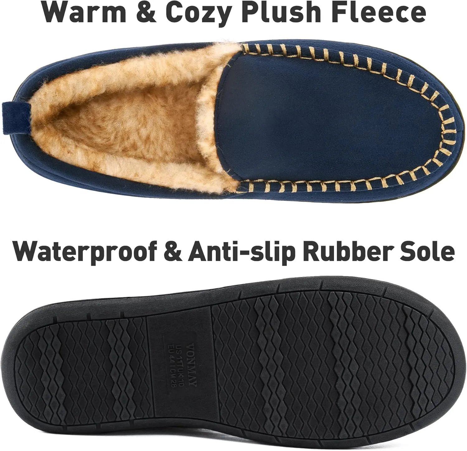 VONMAY Men's Moccasin Slippers Fuzzy House Shoes Fluffy Fur Home Warm Memory Foam Indoor Outdoor