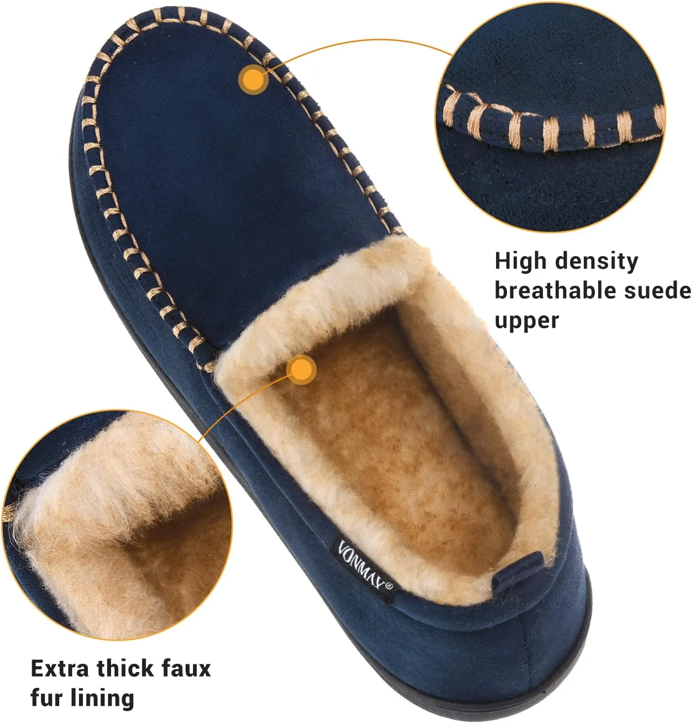 VONMAY Men's Moccasin Slippers Fuzzy House Shoes Fluffy Fur Home Warm Memory Foam Indoor Outdoor