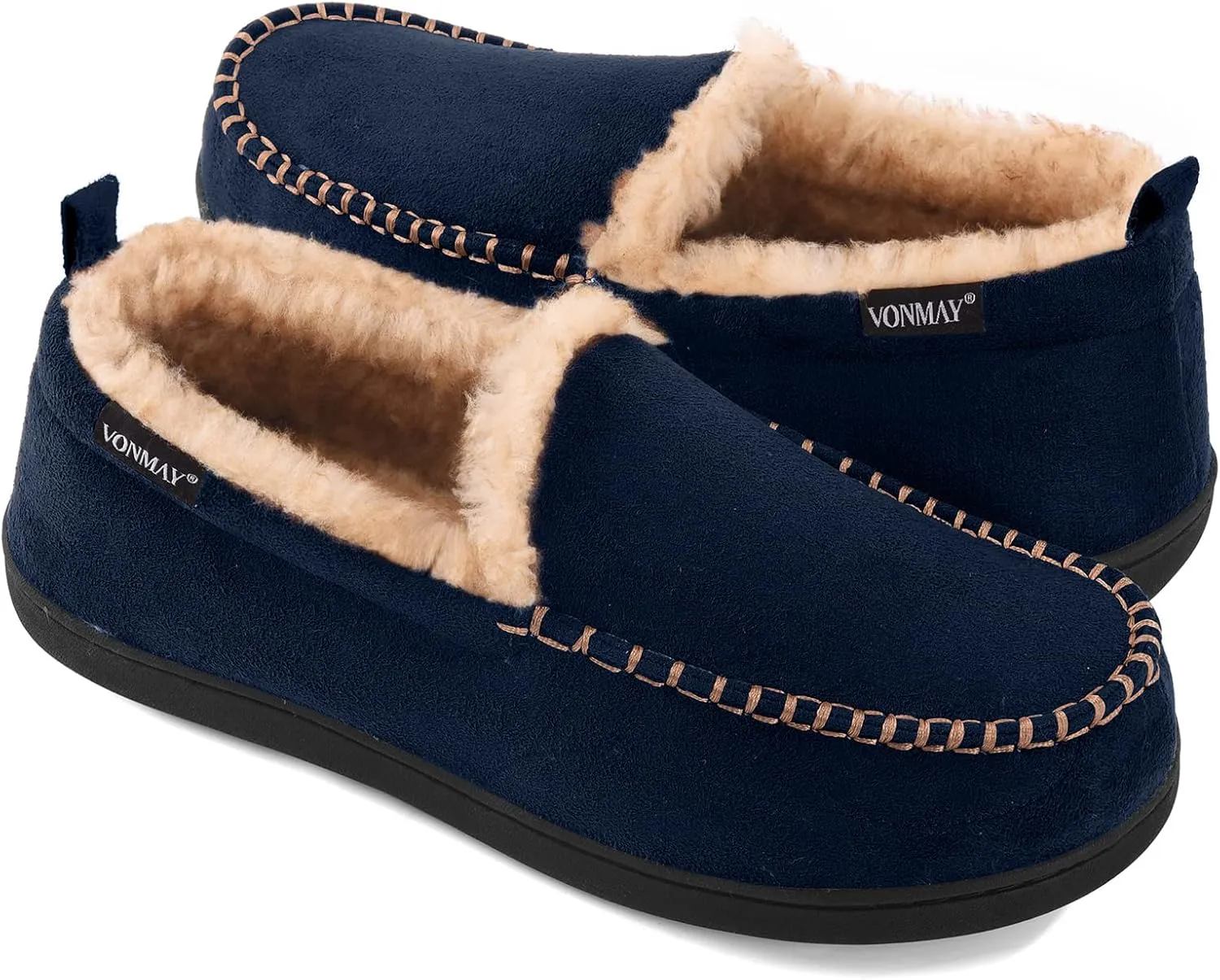 VONMAY Men's Moccasin Slippers Fuzzy House Shoes Fluffy Fur Home Warm Memory Foam Indoor Outdoor