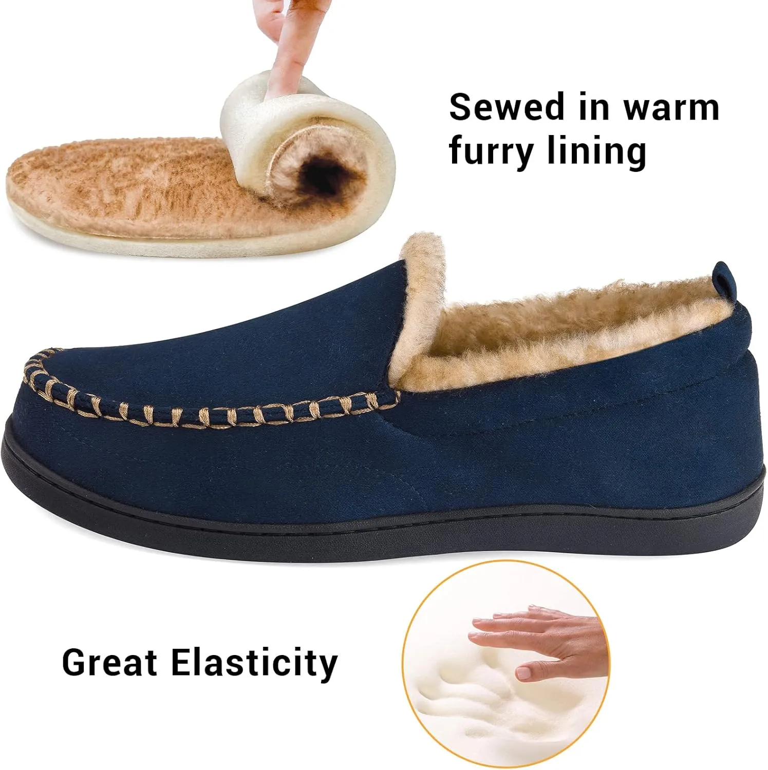 VONMAY Men's Moccasin Slippers Fuzzy House Shoes Fluffy Fur Home Warm Memory Foam Indoor Outdoor