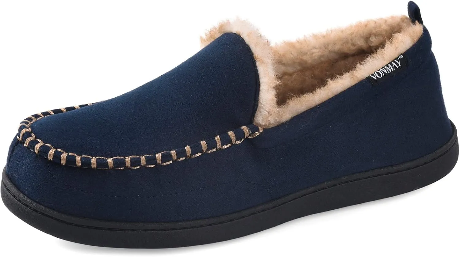 VONMAY Men's Moccasin Slippers Fuzzy House Shoes Fluffy Fur Home Warm Memory Foam Indoor Outdoor