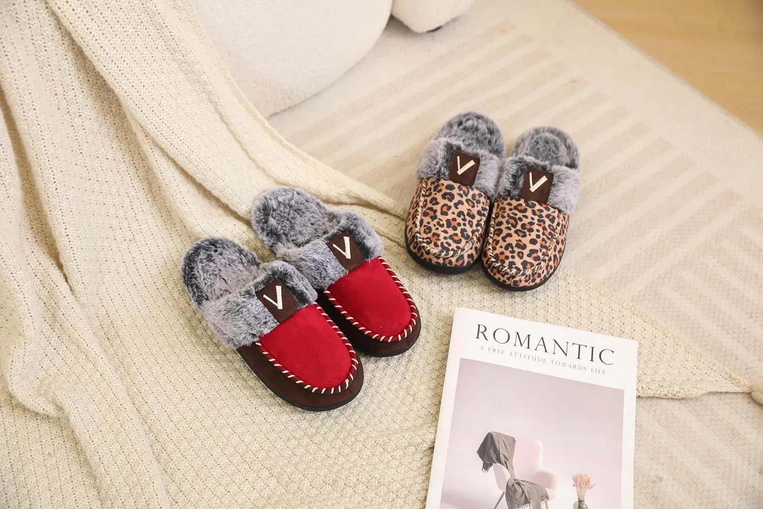 VONMAY Women's Memory Foam Slippers Moccasin Slip-on Scuff House Shoes Fuzzy Faux Fur Lining Indoor Outdoor for All Seasons