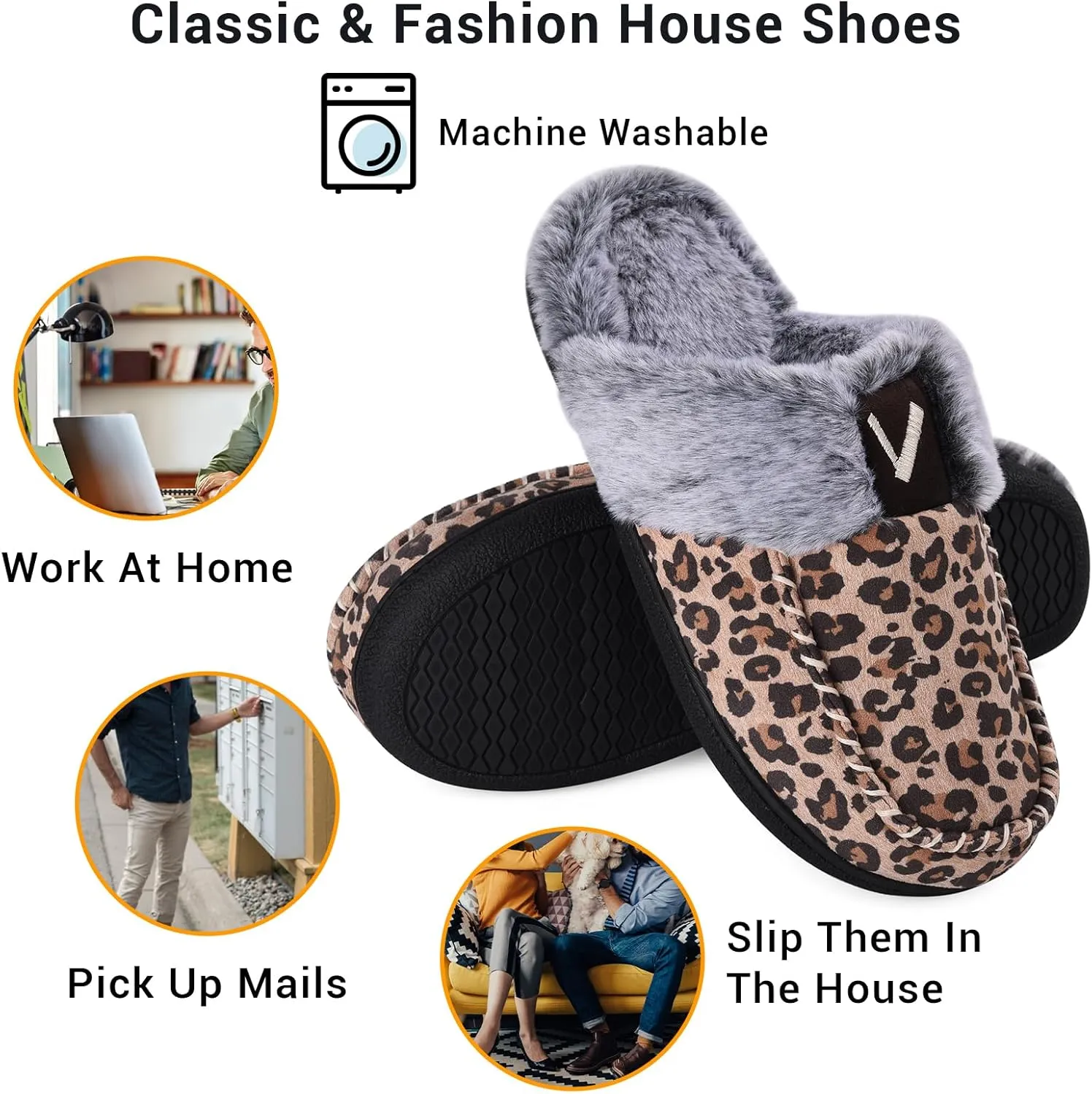 VONMAY Women's Memory Foam Slippers Moccasin Slip-on Scuff House Shoes Fuzzy Faux Fur Lining Indoor Outdoor for All Seasons