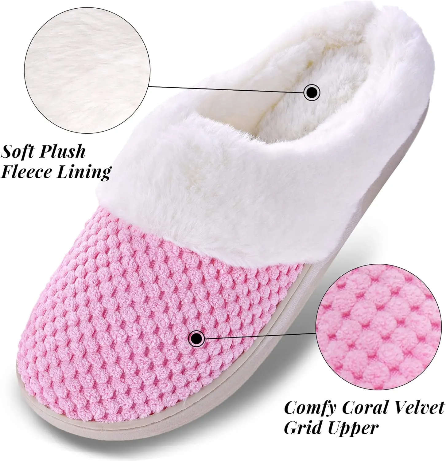 VONMAY Women's Slip on Fuzzy House Slippers Comfy Coral Velvet, Plush Faux Fur Soft Bedroom Shoes with Memory Foam