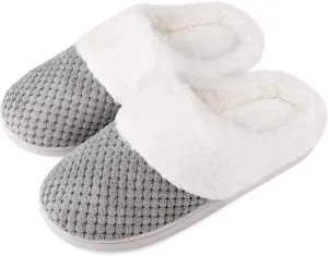 VONMAY Women's Slip on Fuzzy House Slippers Comfy Coral Velvet, Plush Faux Fur Soft Bedroom Shoes with Memory Foam