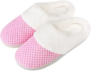 VONMAY Women's Slip on Fuzzy House Slippers Comfy Coral Velvet, Plush Faux Fur Soft Bedroom Shoes with Memory Foam