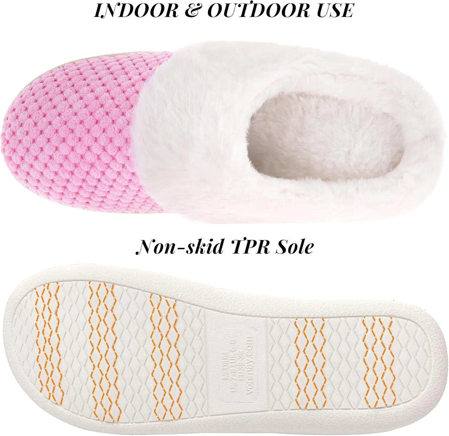 VONMAY Women's Slip on Fuzzy House Slippers Comfy Coral Velvet, Plush Faux Fur Soft Bedroom Shoes with Memory Foam