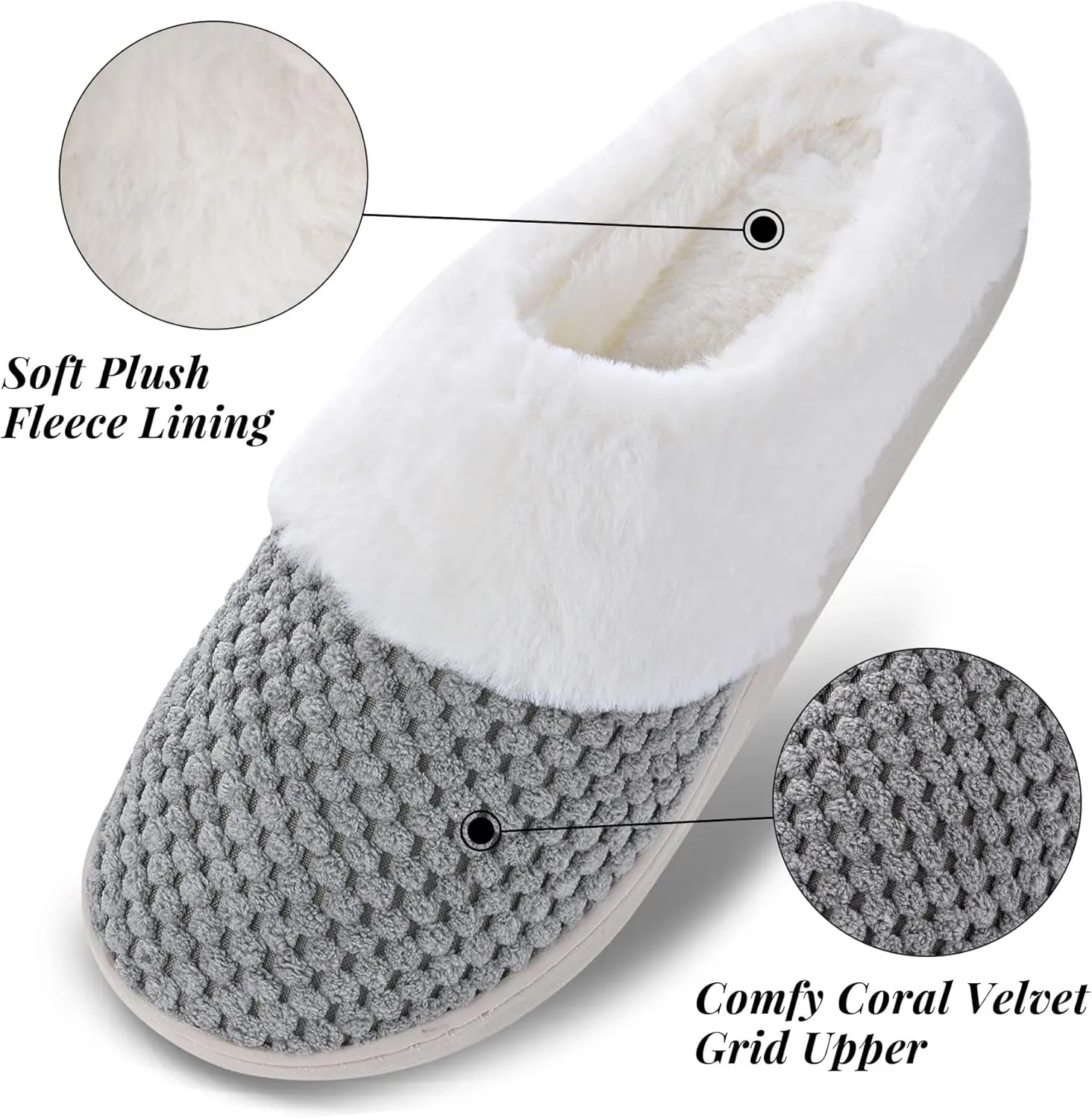 VONMAY Women's Slip on Fuzzy House Slippers Comfy Coral Velvet, Plush Faux Fur Soft Bedroom Shoes with Memory Foam