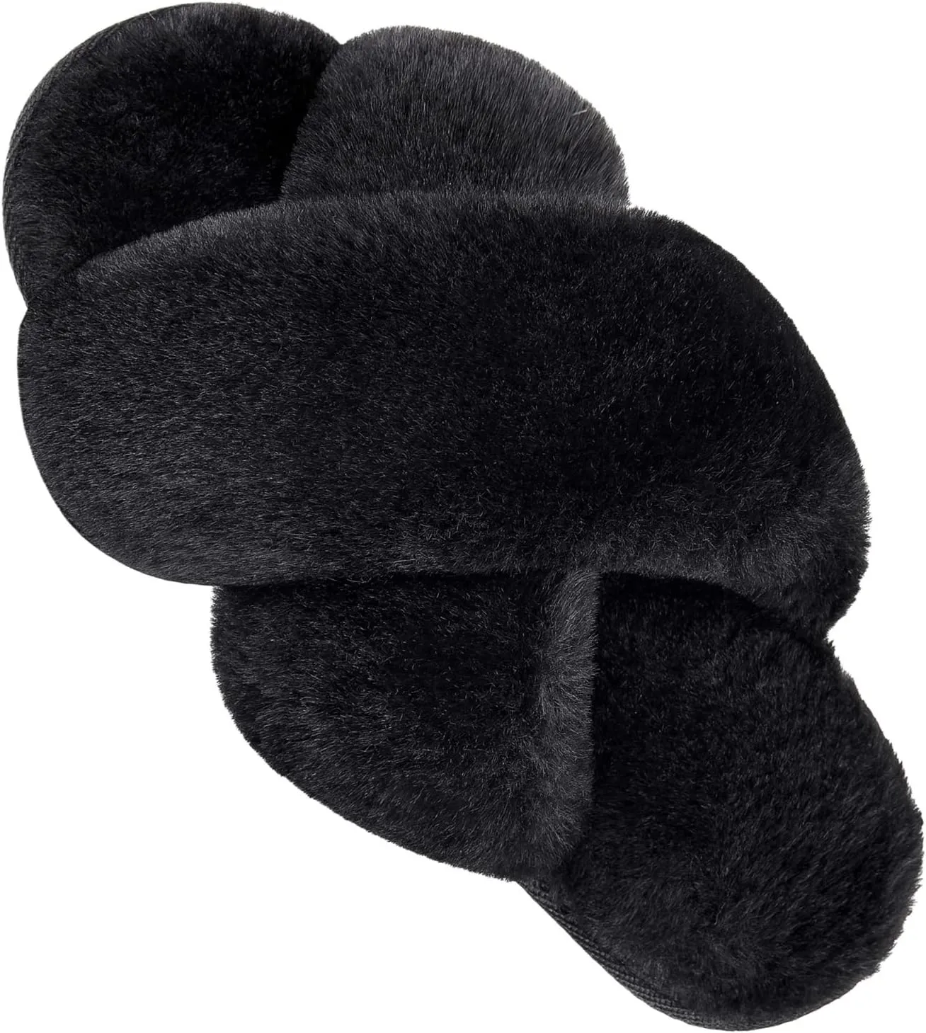 VONMAY Women's Soft Cross Band Slippers Plush Furry Slides Faux Fur Open Toe Comfy Slip On House Shoes