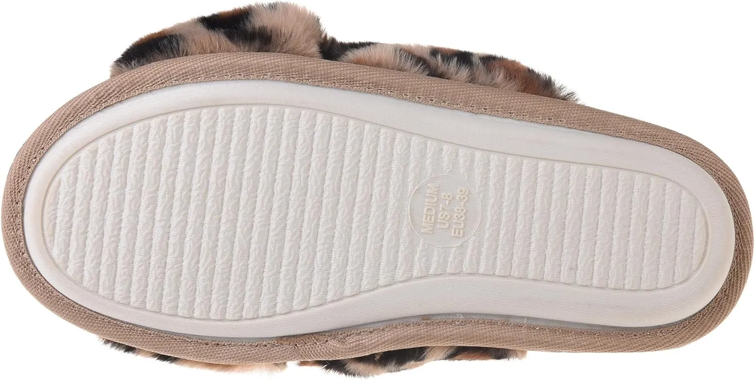 VONMAY Women's Soft Cross Band Slippers Plush Furry Slides Faux Fur Open Toe Comfy Slip On House Shoes