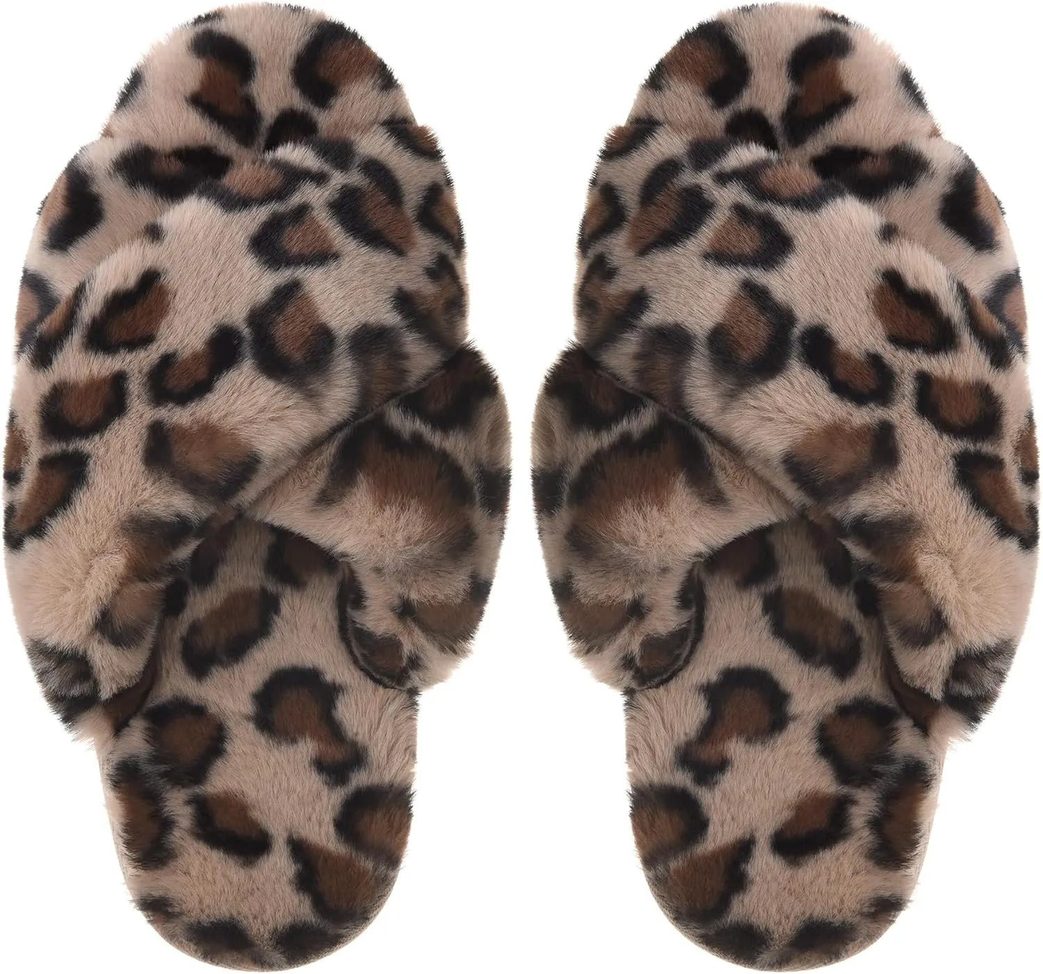 VONMAY Women's Soft Cross Band Slippers Plush Furry Slides Faux Fur Open Toe Comfy Slip On House Shoes