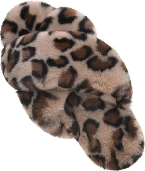 VONMAY Women's Soft Cross Band Slippers Plush Furry Slides Faux Fur Open Toe Comfy Slip On House Shoes