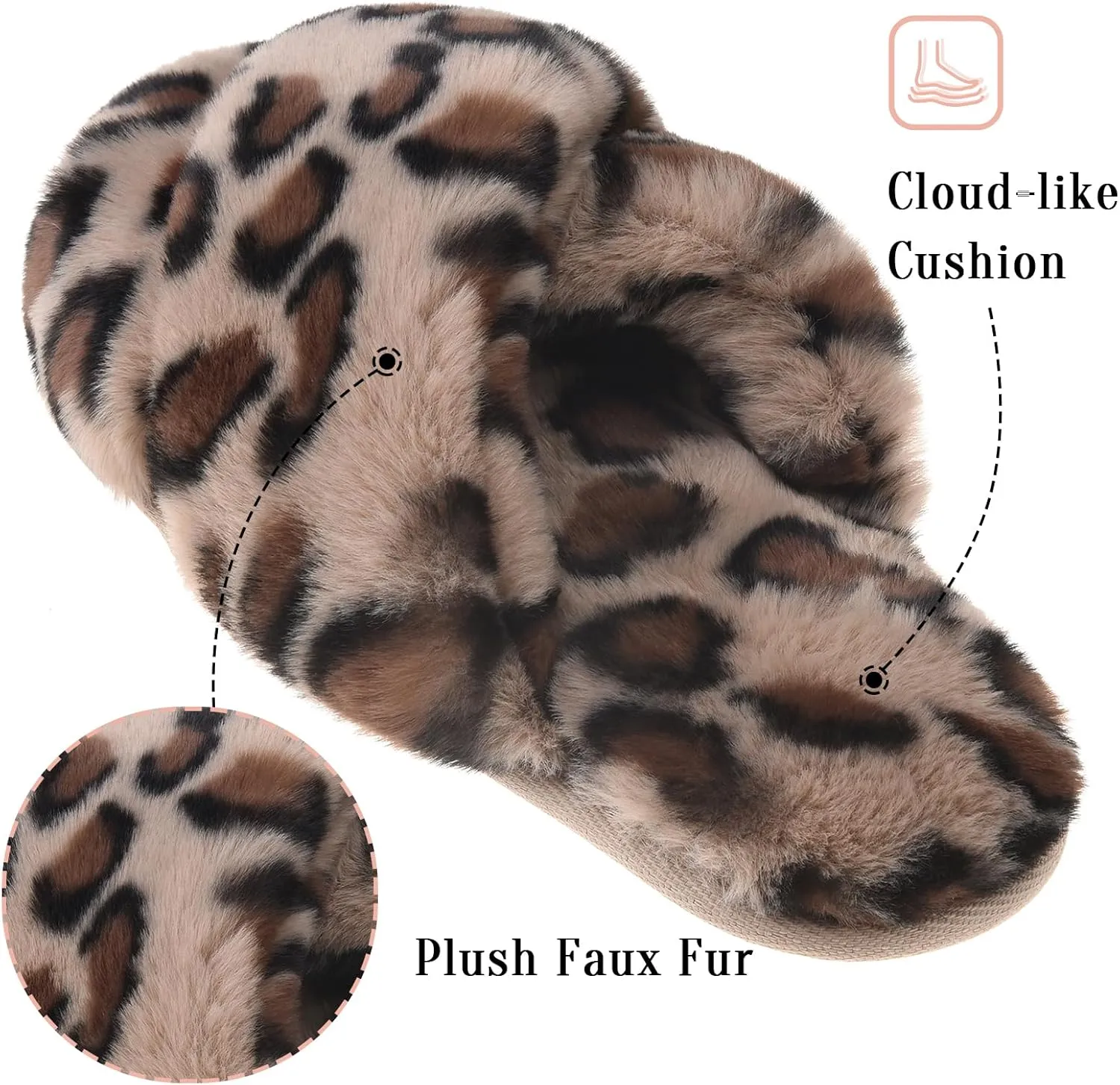 VONMAY Women's Soft Cross Band Slippers Plush Furry Slides Faux Fur Open Toe Comfy Slip On House Shoes