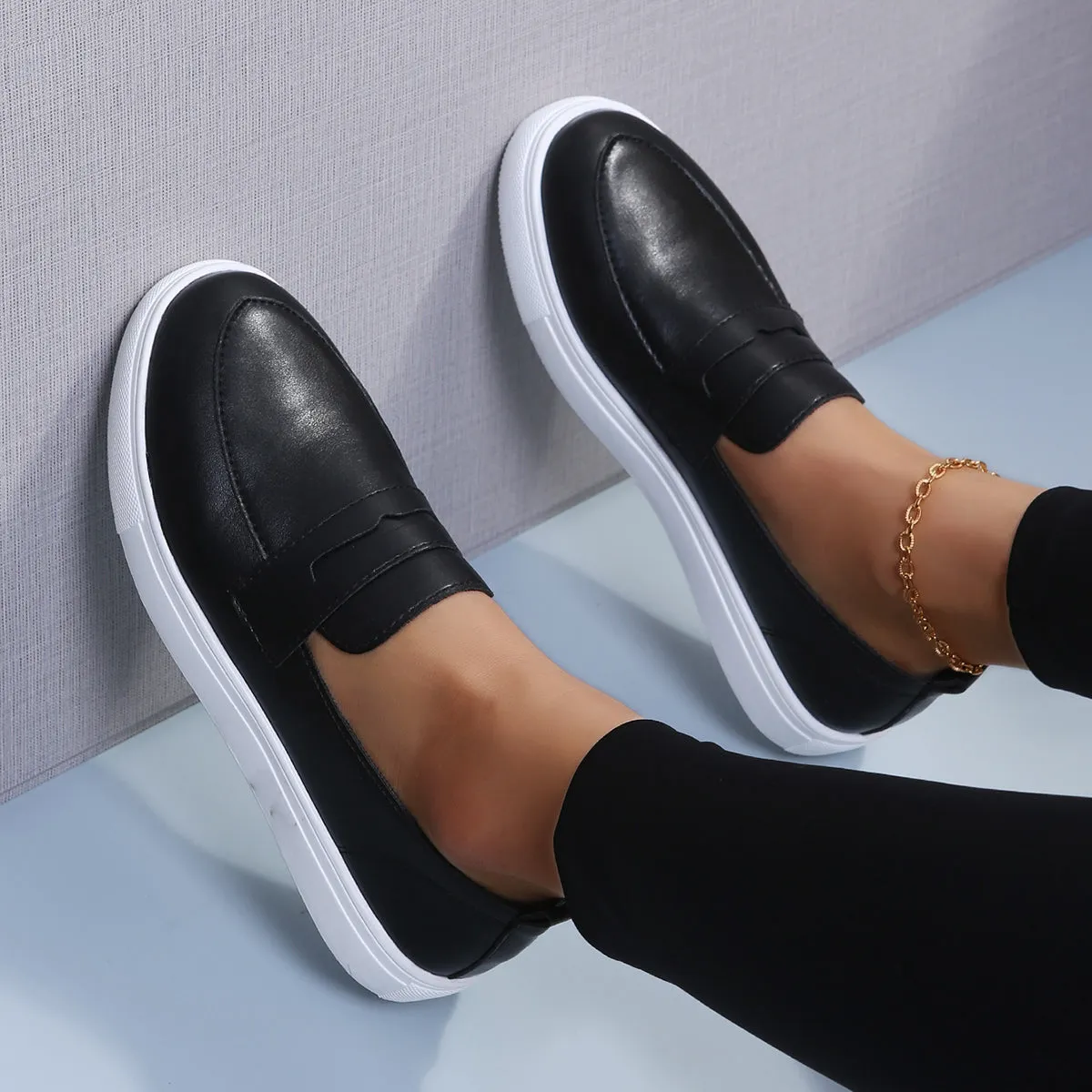 Walking Shoes Black Loafers Slip Reliable customer care Top Reduced price Low Platform on
