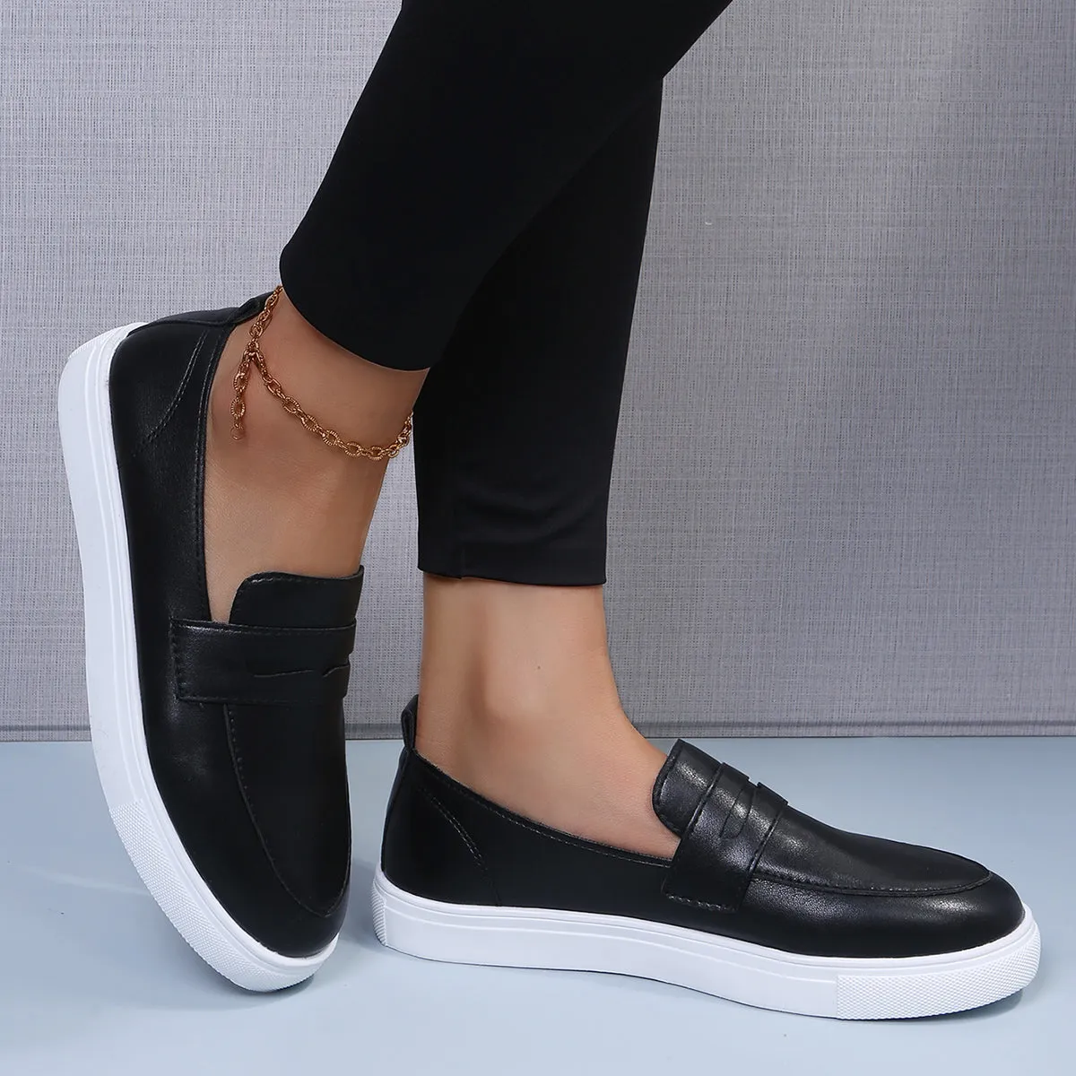 Walking Shoes Black Loafers Slip Reliable customer care Top Reduced price Low Platform on