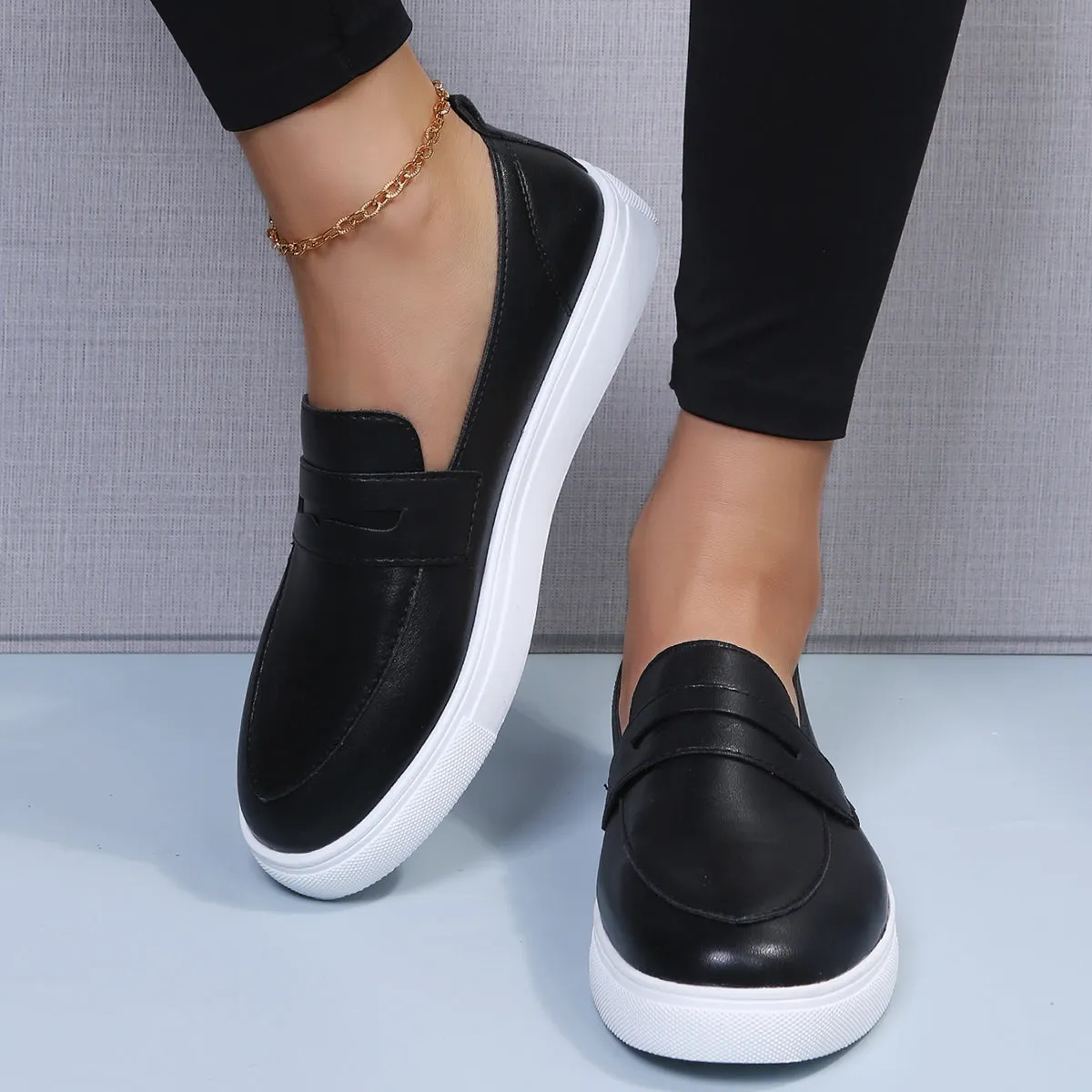 Walking Shoes Black Loafers Slip Reliable customer care Top Reduced price Low Platform on
