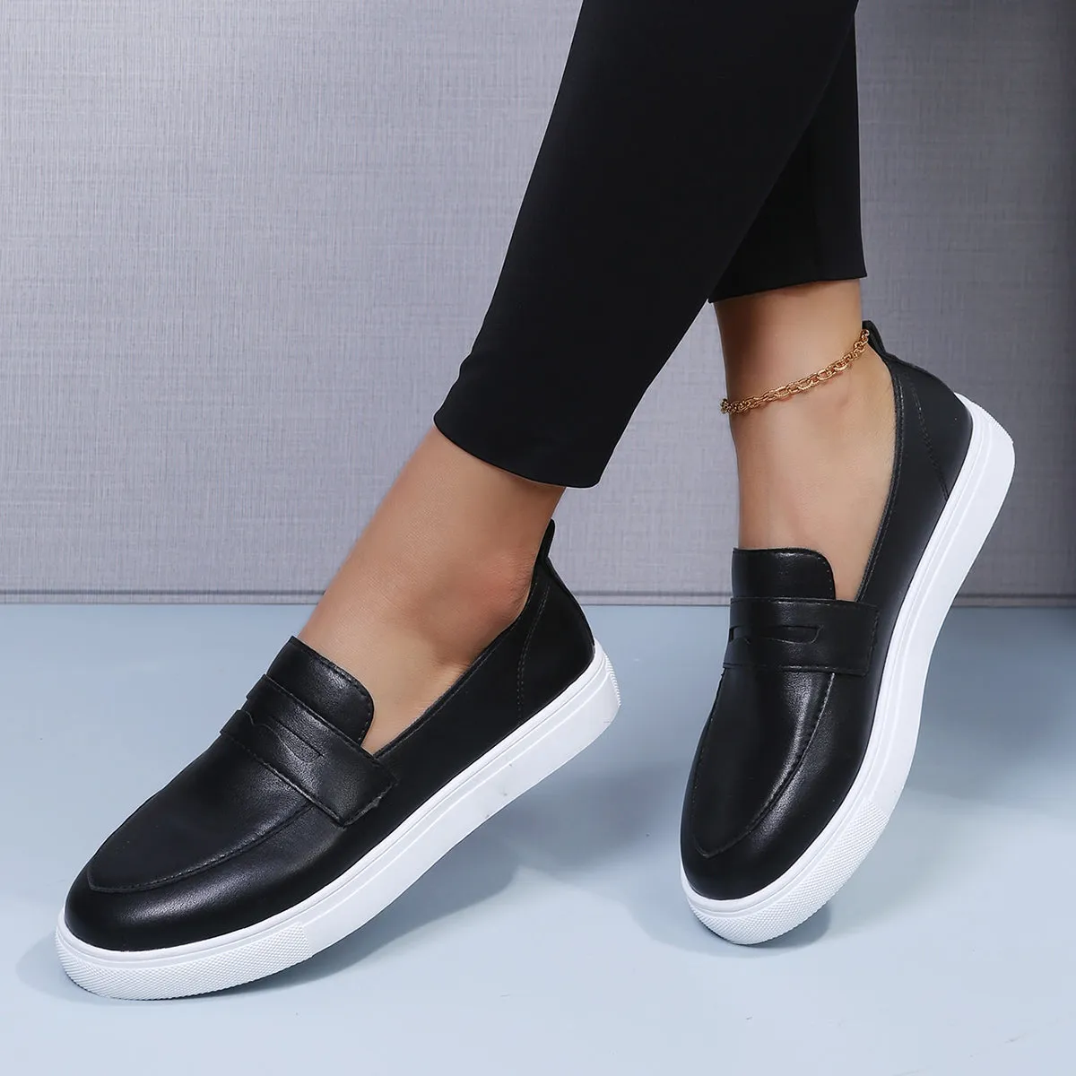 Walking Shoes Black Loafers Slip Reliable customer care Top Reduced price Low Platform on