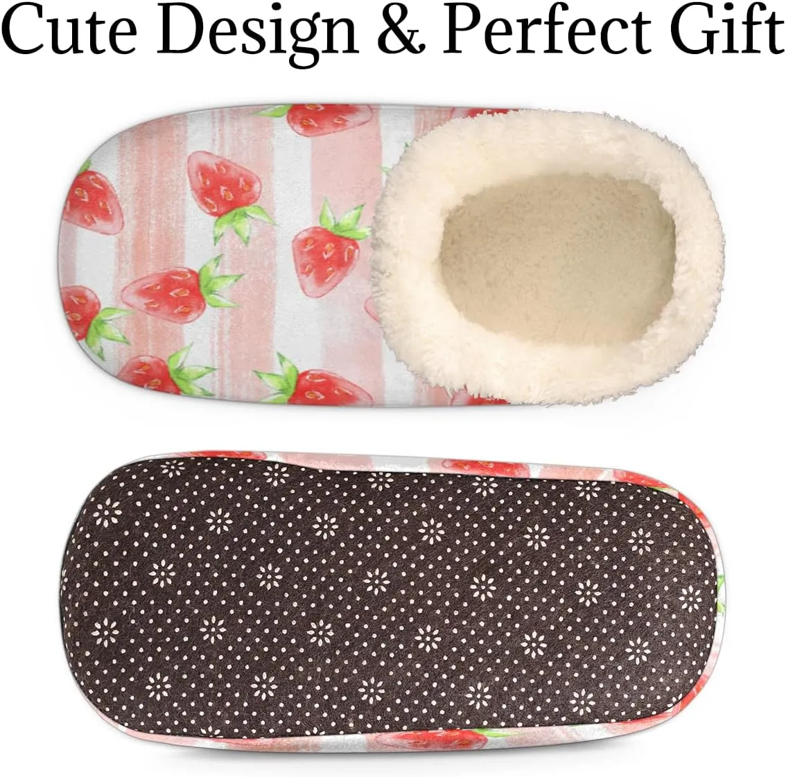 Watercolor Strawberry House Slippers for Women/Men, Non-Slip House Slipper Socks, Plush Lined Slippers Shoes for Boys Girls Teens Indoor Bedroom (Pink Stripes)