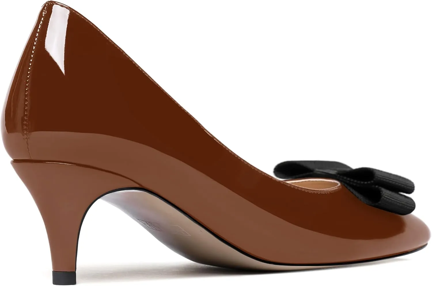 WAYDERNS Women's Bow Solid Patent Slip On Cute Round Toe Dating Kitten Mid Heel Pumps Shoes 2.5 Inch