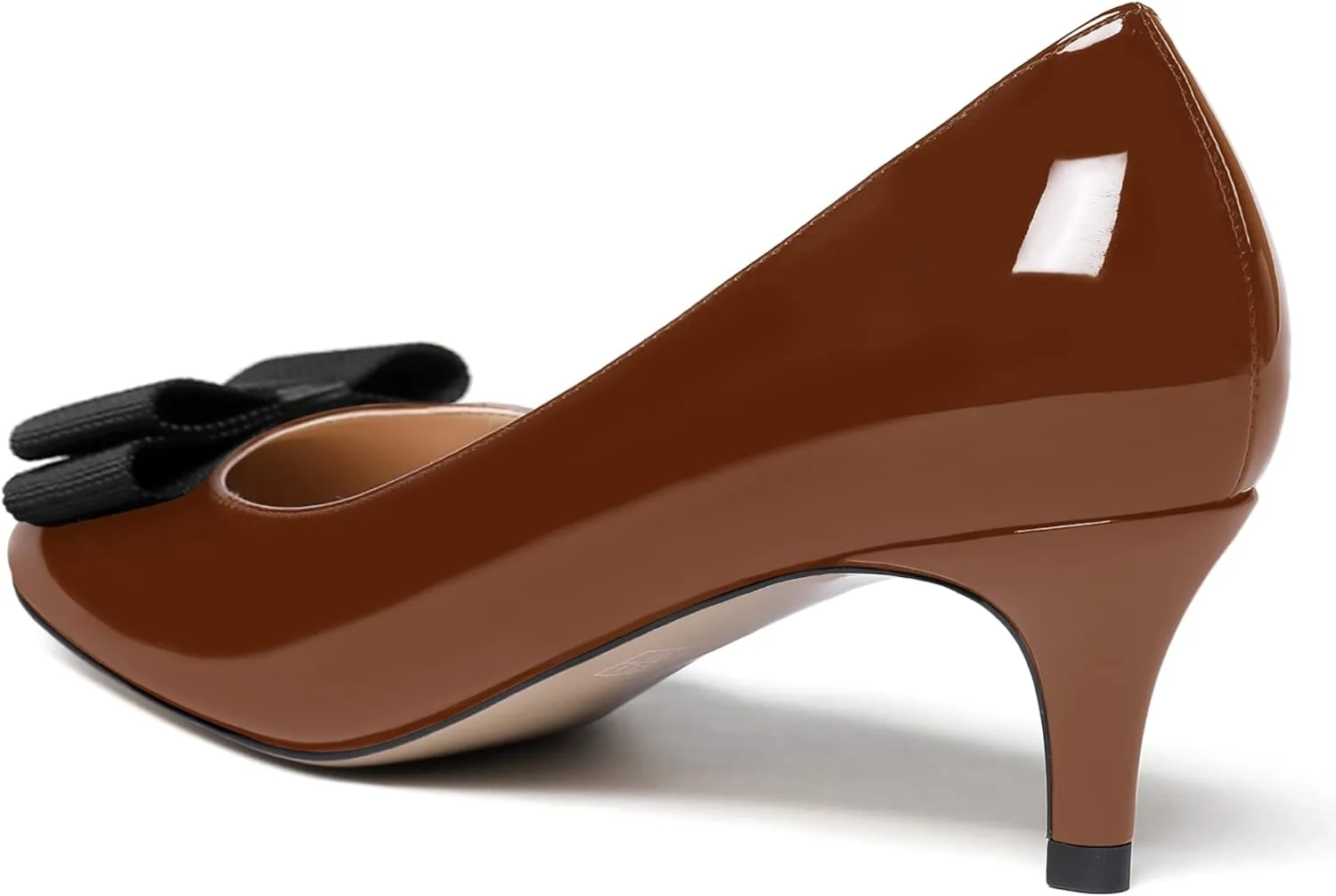 WAYDERNS Women's Bow Solid Patent Slip On Cute Round Toe Dating Kitten Mid Heel Pumps Shoes 2.5 Inch