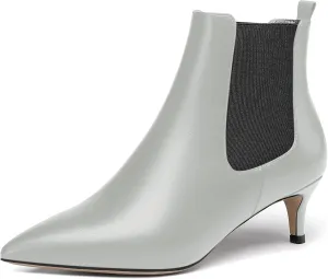 WAYDERNS Womens Dating Casual Pointed Toe Patent Slip On Kitten Low Heel Ankle High Boots 2 Inch