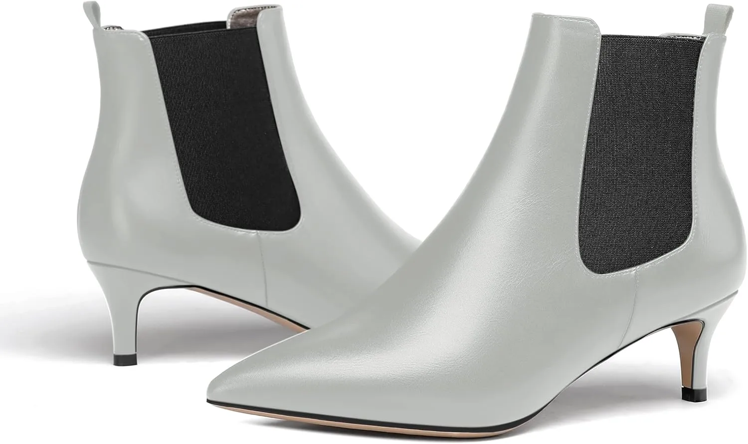 WAYDERNS Womens Dating Casual Pointed Toe Patent Slip On Kitten Low Heel Ankle High Boots 2 Inch