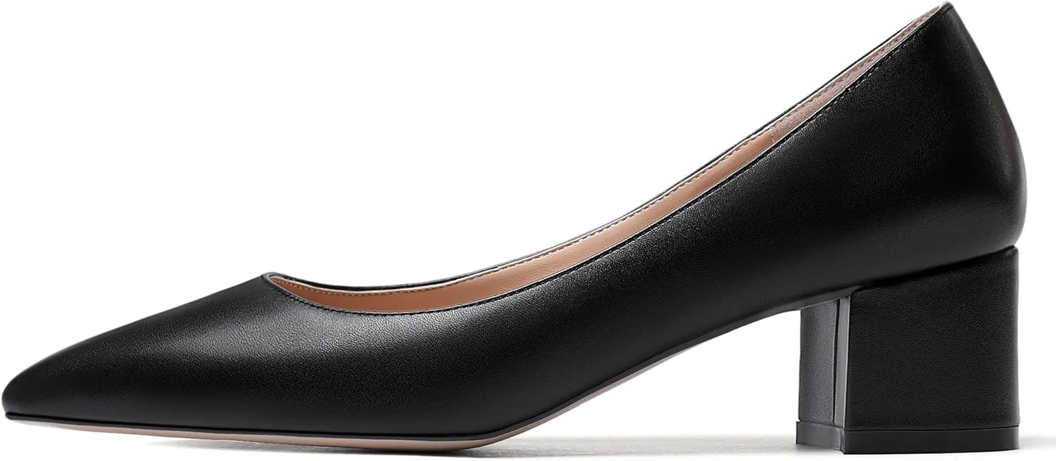 WAYDERNS Women's Matte Slip On Pointed Toe Chunky Low Block Heel Pumps Shoes 2 Inch