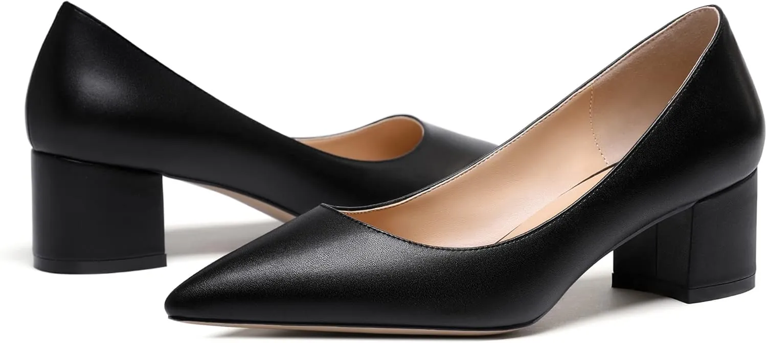 WAYDERNS Women's Matte Slip On Pointed Toe Chunky Low Block Heel Pumps Shoes 2 Inch