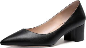 WAYDERNS Women's Matte Slip On Pointed Toe Chunky Low Block Heel Pumps Shoes 2 Inch