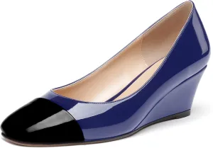 WAYDERNS Women's Matte Square Toe Slip On Solid Wedge Low Heel Pumps Office Work Dress Shoes 2 Inch