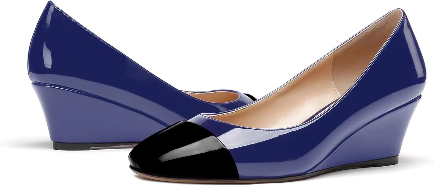 WAYDERNS Women's Matte Square Toe Slip On Solid Wedge Low Heel Pumps Office Work Dress Shoes 2 Inch