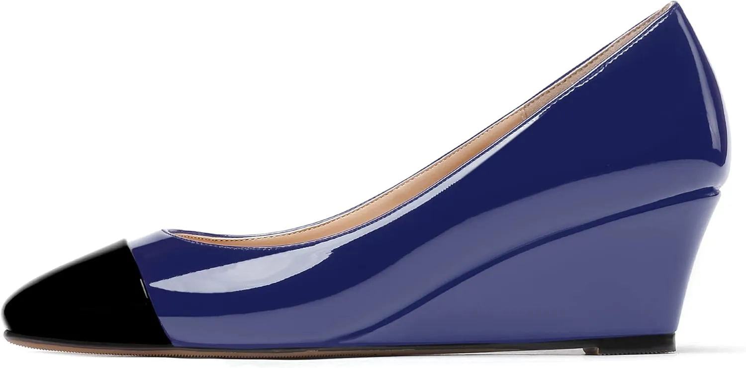 WAYDERNS Women's Matte Square Toe Slip On Solid Wedge Low Heel Pumps Office Work Dress Shoes 2 Inch